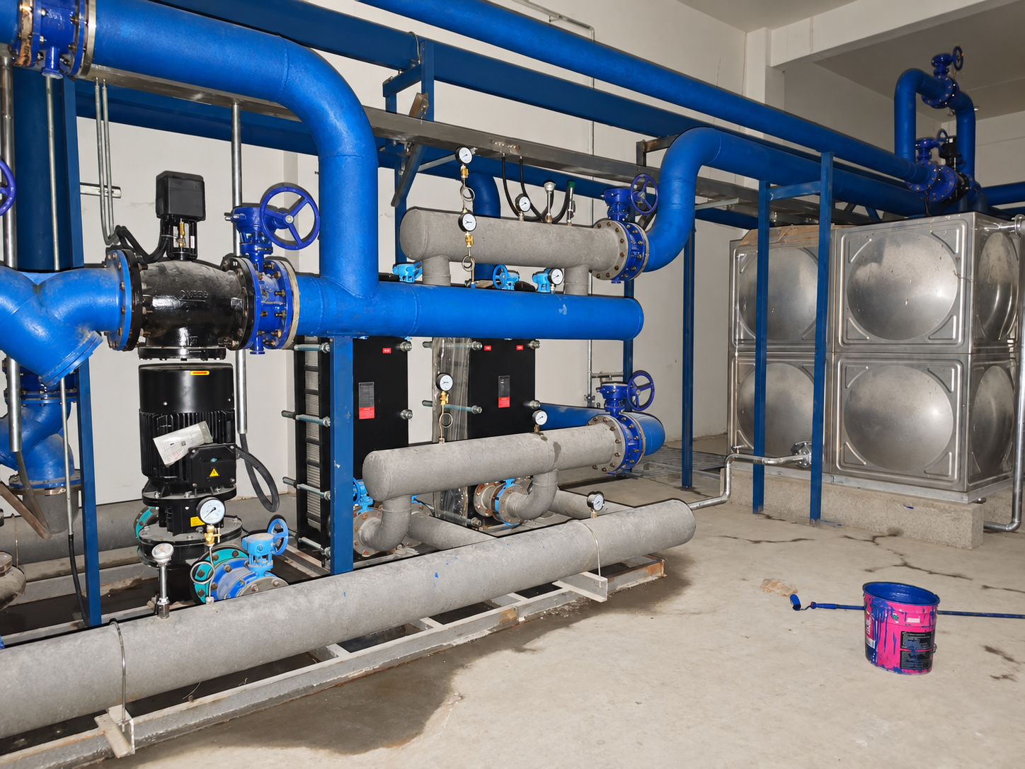 Plant room pipework and equipment